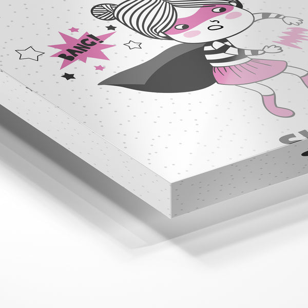 Super Girl — affiche enfant pop-art rose et noir — Verre acrylique