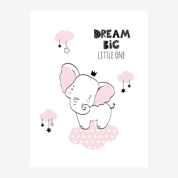 Petit éléphant rêveur doodle rose et noir — Toile sur châssis
