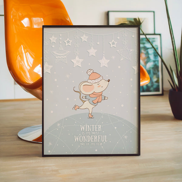 Affiche enfant hiver étoilé style rétro-doodle — Poster HP mat