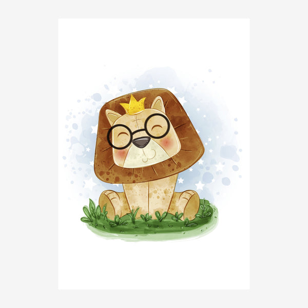Lion aux lunettes et couronne, doodle bohème — Toile sur châssis