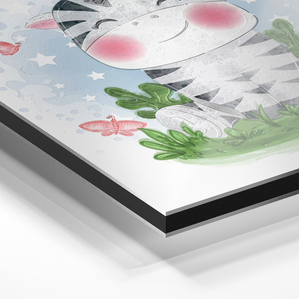 Petit zèbre souriant dans l'herbe, illustration — Aluminium Dibond relief 3D