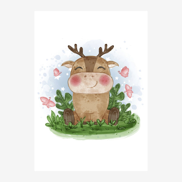 Petit cerf souriant dans l'herbe - illustration enfant — Toile sur châssis