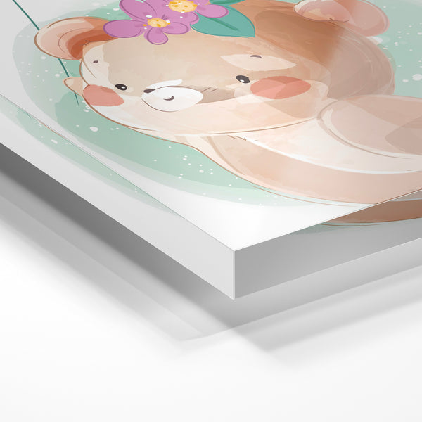 Petit ours avec fleurs et cadeau - Illustration tendre — Verre acrylique