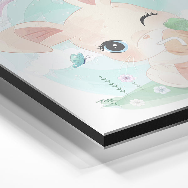 Petit lapin blanc à la carotte arc-en-ciel — Aluminium Dibond relief 3D
