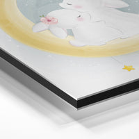 Gros plan de la matière : le tirage contrecollé sur aluminium Dibond mat, tranche visible.