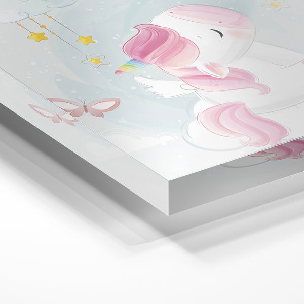 Licorne rose et arc-en-ciel, style doodle — Verre acrylique