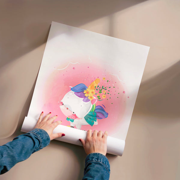 Petite fée rose et jaune, doodle pop-art — Poster HP mat