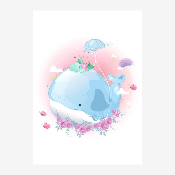 Baleine bleu et rose, affiche enfant pastel — Toile sur châssis