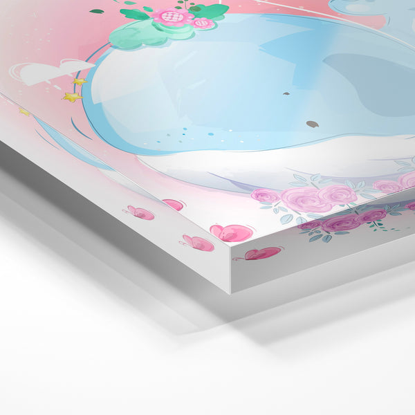 Baleine bleu et rose, affiche enfant pastel — Verre acrylique