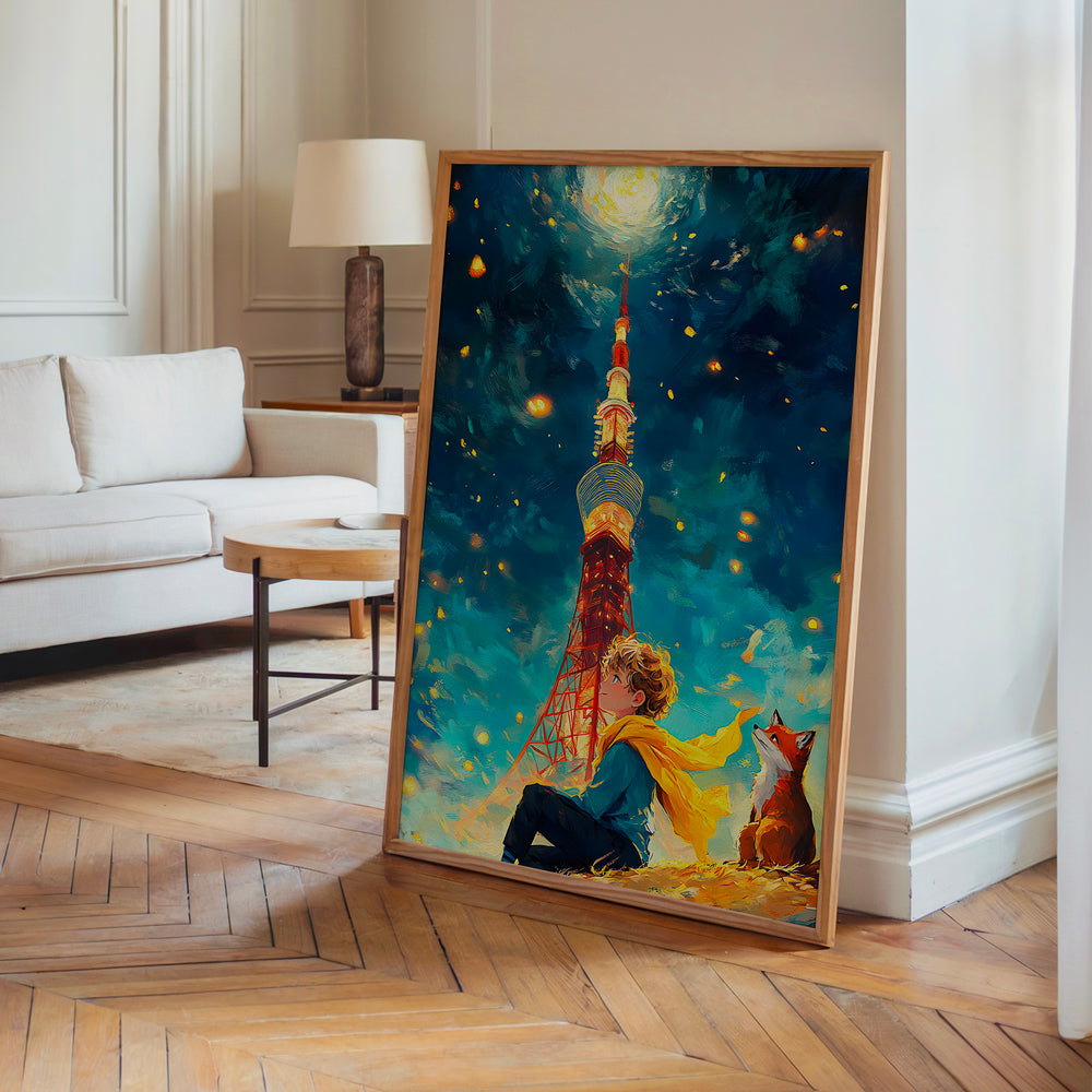 Le tableau accroché en situation dans un intérieur meublé.