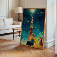Le tableau accroché en situation dans un intérieur meublé.