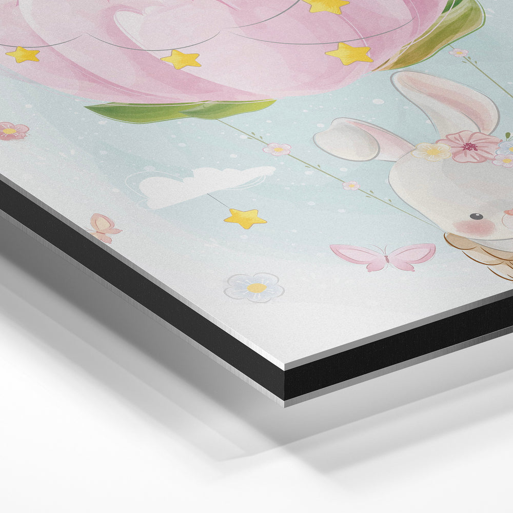 Gros plan de la matière : le tirage contrecollé sur aluminium Dibond mat, tranche visible.