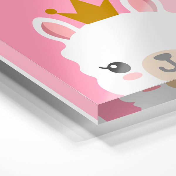 Lama couronné rose et blanc style pop art — Verre acrylique