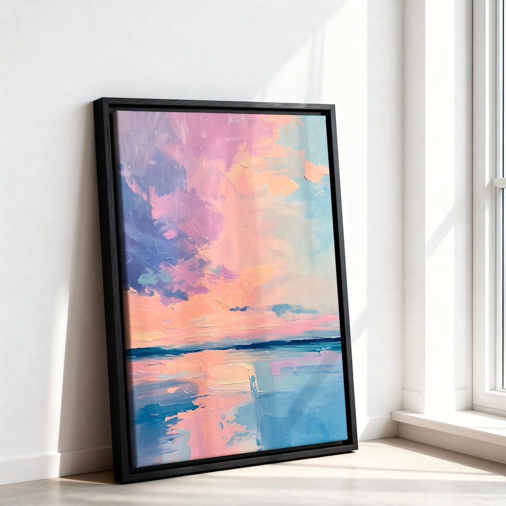 Le tableau accroché en situation dans un intérieur meublé.