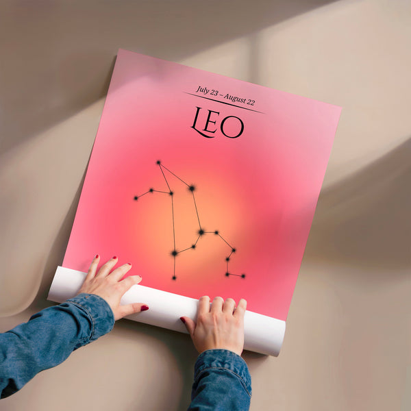 Affiche Zodiaque Léo rose et orange pop-art — Poster HP mat