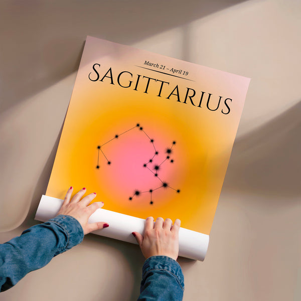 Sagittarius constellation géométrique rose et or — Poster HP mat