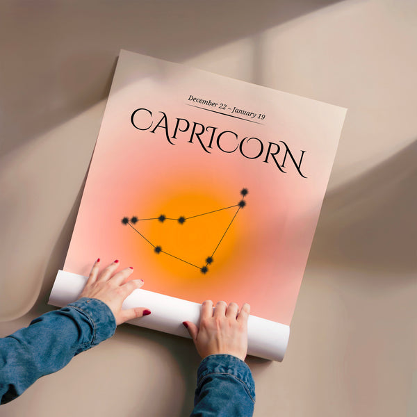 Capricorne, constellation géométrique rose et or — Poster HP mat