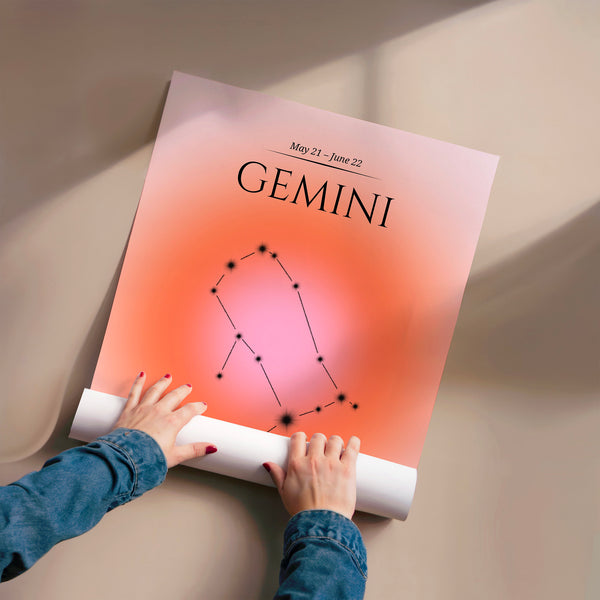 Affiche Gémeaux : constellation rose et corail — Poster HP mat