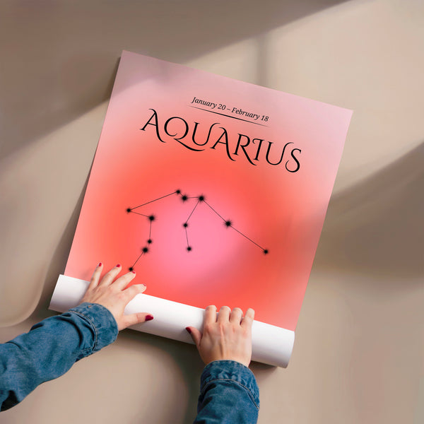 Affiche Verseau rose corail constellation — Poster HP mat