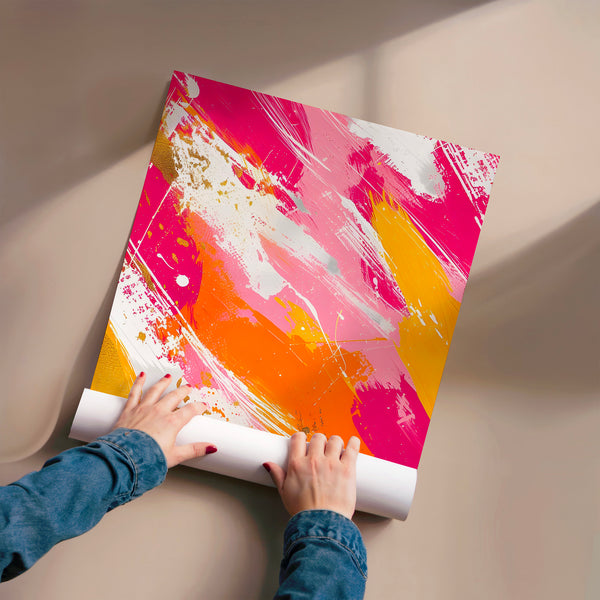 Abstrait rose et orange à coups de pinceau — Poster HP mat
