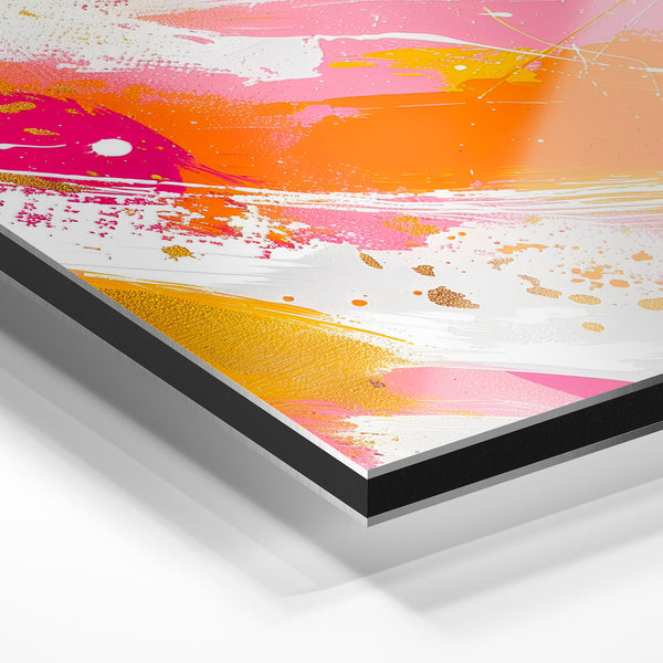 Abstrait rose et orange à coups de pinceau — Aluminium Dibond relief 3D