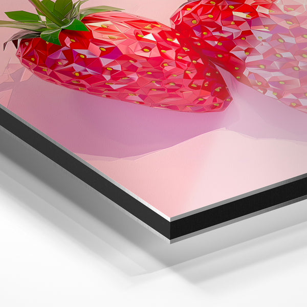 Fraises rouges et rose pop art — affiche géométrique — Aluminium Dibond relief 3D