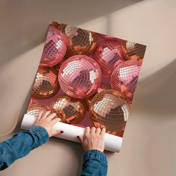 Boules à facettes rose et cuivre pop-art — Poster HP mat