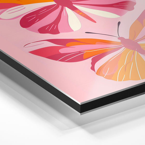 Papillons roses et orange, style géométrique — Aluminium Dibond relief 3D