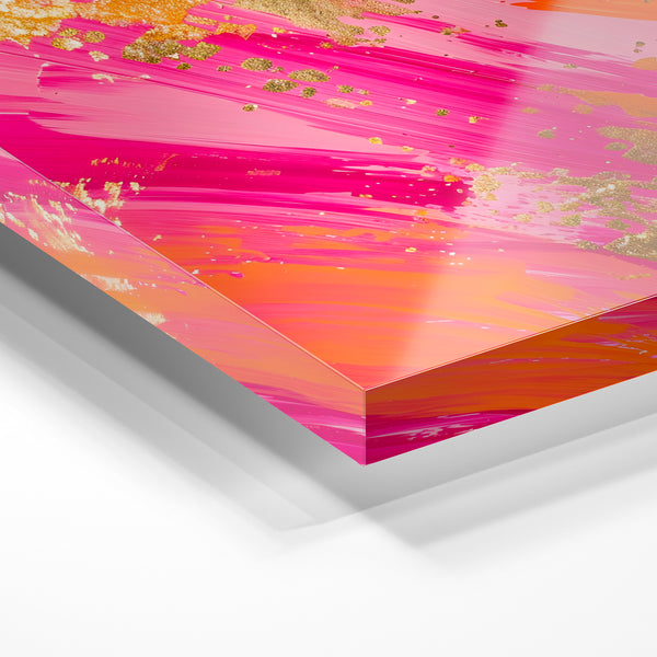 Abstrait rose et orange avec touches dorées — Verre acrylique