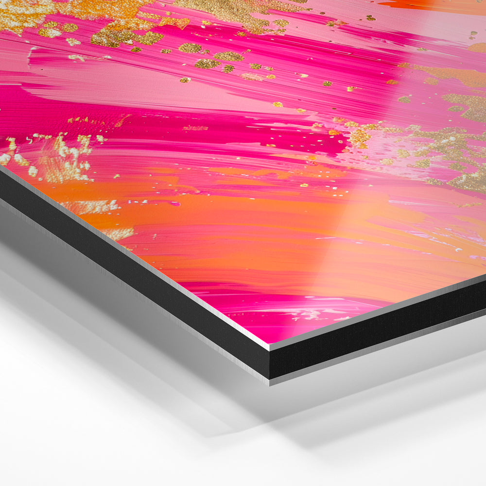 Gros plan du relief : la surépaisseur d'encre en lumière rasante sur aluminium Dibond.