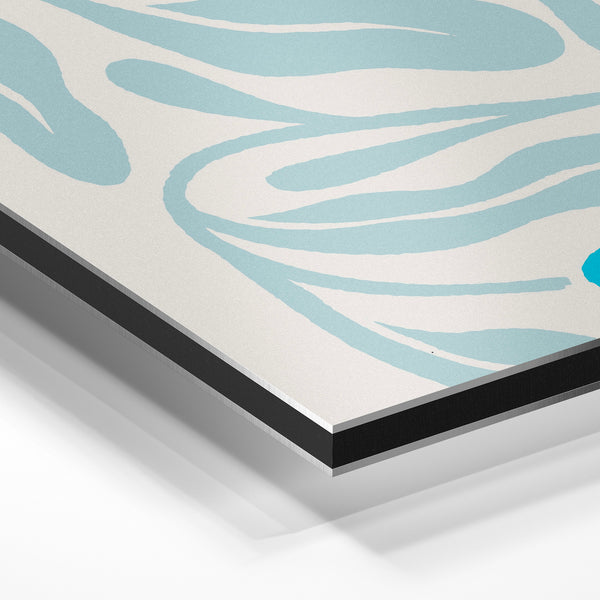 Feuilles abstraites bleu et blanc, style minimaliste — Aluminium Dibond