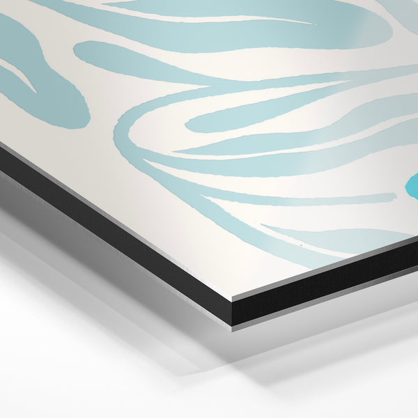 Feuilles abstraites bleu et blanc, style minimaliste — Aluminium Dibond relief 3D