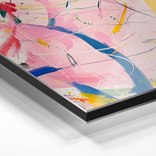 Composition abstraite rose, bleu et jaune — Aluminium Dibond relief 3D