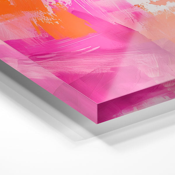 Abstrait rose et orange, coups de pinceau énergiques — Verre acrylique