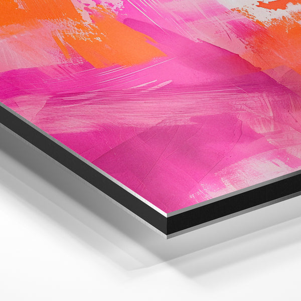 Abstrait rose et orange, coups de pinceau énergiques — Aluminium Dibond