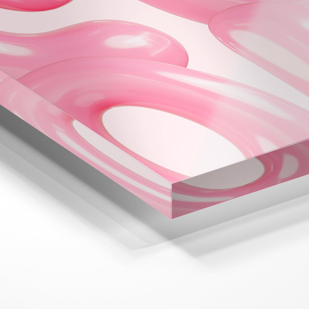 Gros plan de la matière : le tirage sous verre acrylique, tranche transparente visible.