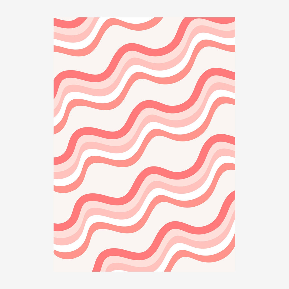 Motif abstrait composé de lignes ondulantes superposées en dégradé de rose corail, rose poudré et blanc, sur fond blanc.