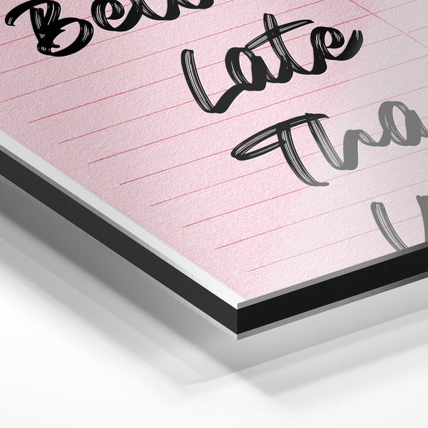 Affiche vintage rose "Better Late Than Ugly" — Aluminium Dibond relief 3D