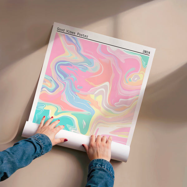 Affiche abstrait pastel ondulé Good Vibes — Poster HP mat