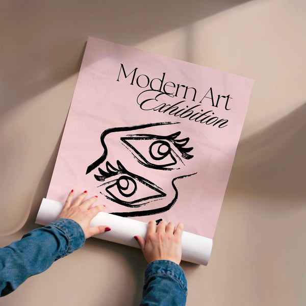 Affiche Modern Art Exhibition line art rose — Poster HP mat
