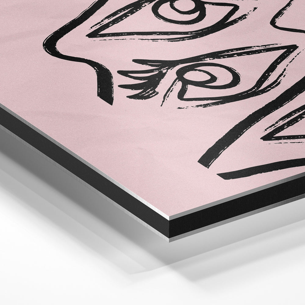 Gros plan de la matière : le tirage contrecollé sur aluminium Dibond mat, tranche visible.