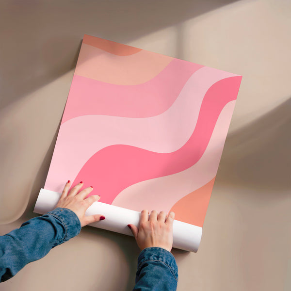 Formes ondulantes rose et pêche, style abstrait — Poster HP mat