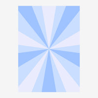 Composition abstraite en portrait avec des rayons bleu ciel et blanc alternés irradiant d'un point central, sur fond blanc.