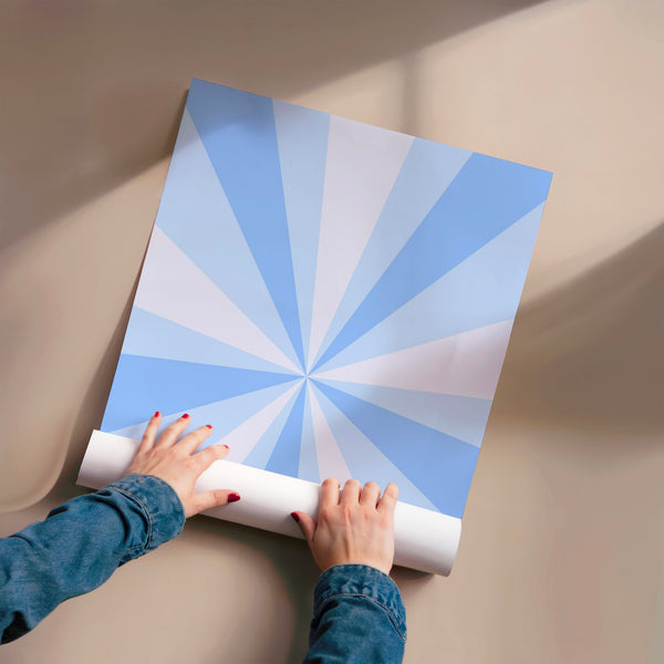 Rayons bleu et blanc, composition géométrique abstraite — Poster HP mat
