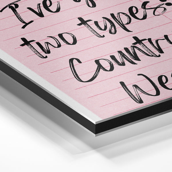 Affiche rose poudré « Two types: Country & Western » — Aluminium Dibond