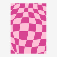 Grille de carrés alternés en rose poudré et fuchsia, légèrement ondulée sur toute sa surface.
