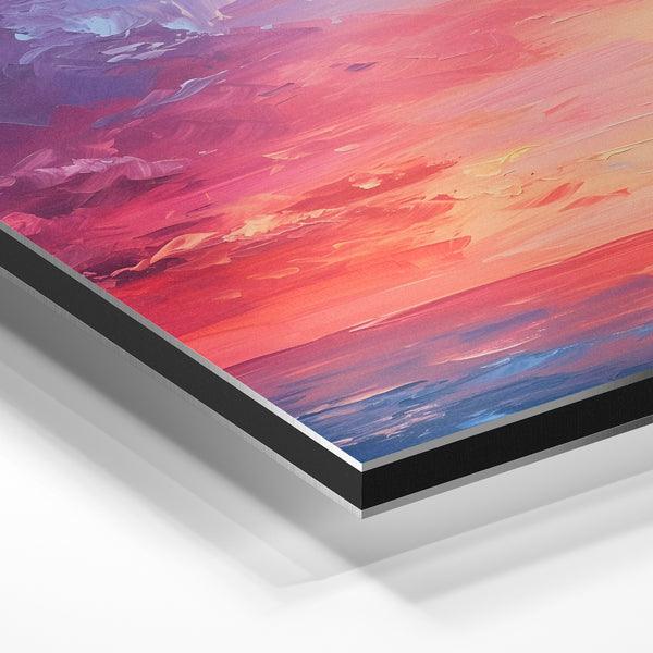 Coucher de soleil sur l'océan avec nuages rose et bleu — Aluminium Dibond