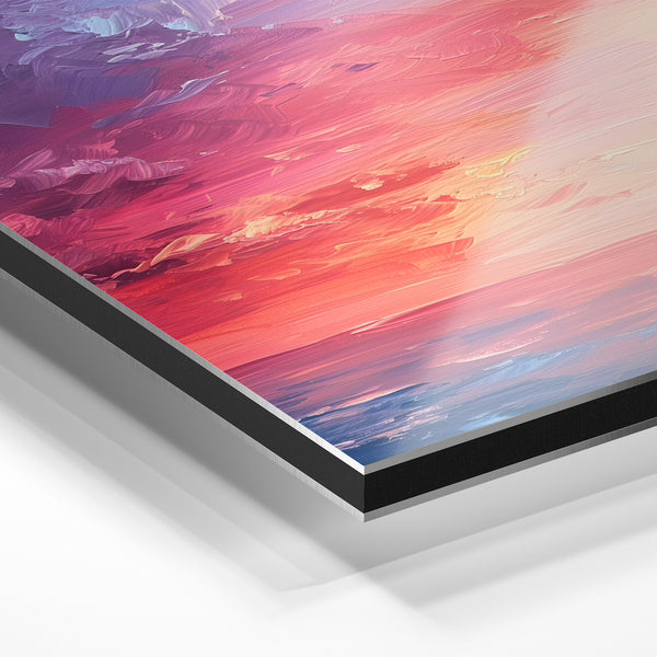 Coucher de soleil sur l'océan avec nuages rose et bleu — Aluminium Dibond relief 3D