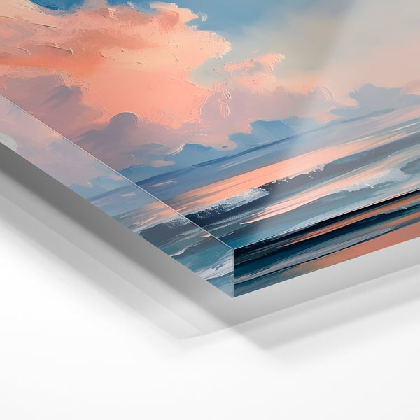 Coucher de soleil sur la plage, ciel rose et bleu — Verre acrylique