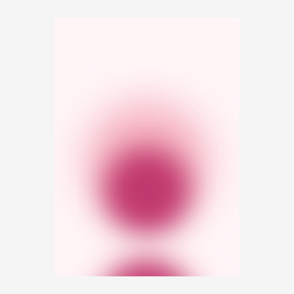 Composition abstraite minimaliste présentant deux orbes roses floues dégradées du magenta au blanc, sur fond blanc clair.